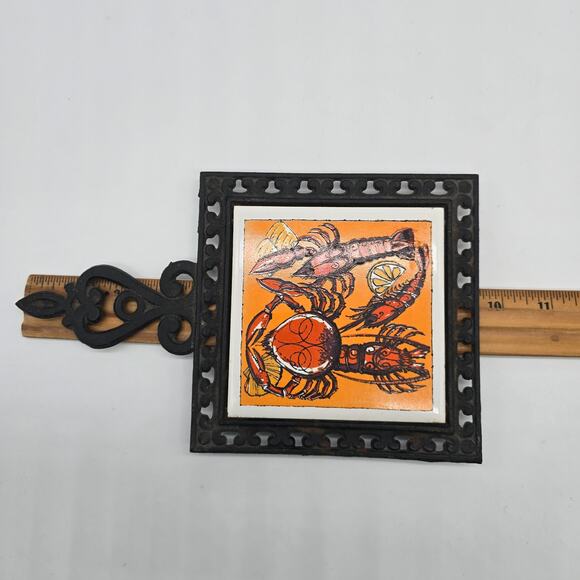 Vintage Holt Howard Cast Iron Ceramic Lobster Trivet Japan Fujimiyaki Set of Two - Picture 7 of 7